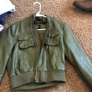 Army green faux leather jacket